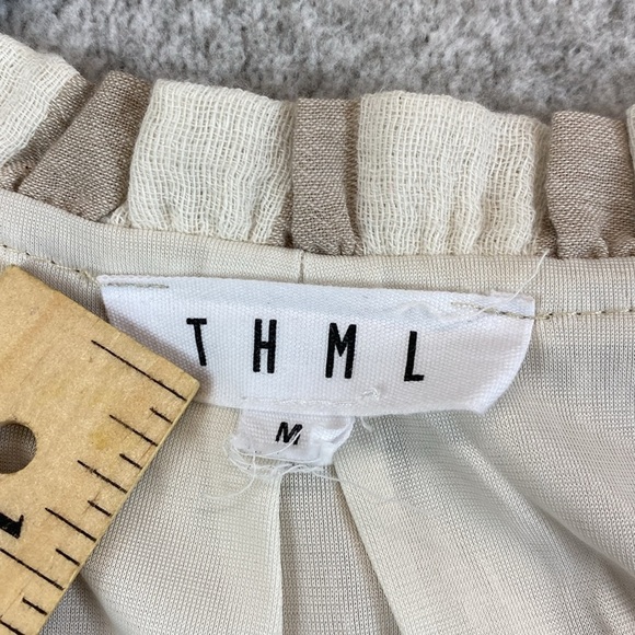 THML sleeveless tunic midi dress boho embroidered neckline tassel ties stripe M - Picture 3 of 12